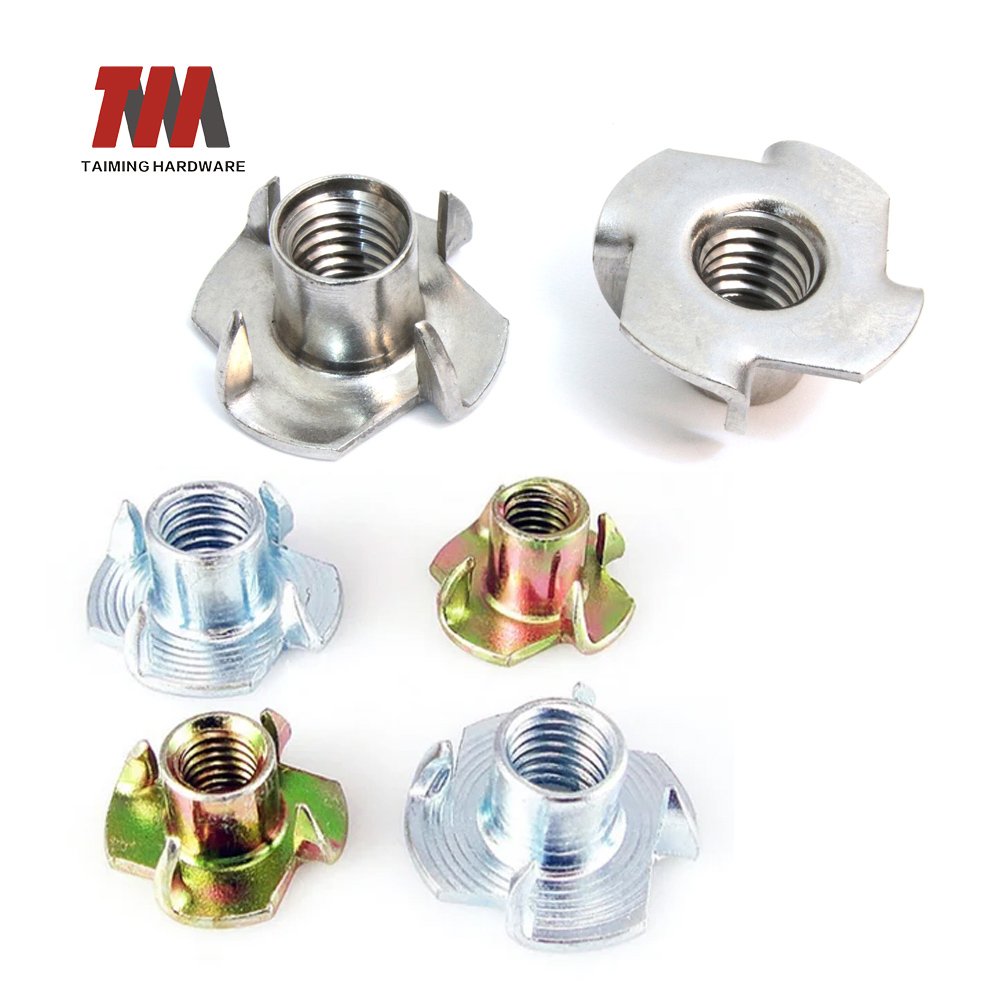 High-strength DIN 1624 tee nuts with zinc plated finish and Grade 5 carbon steel for durable wood fastening solutions.