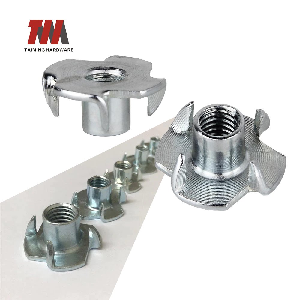 Tee nuts for strong, secure threaded fastening in wood, metal, and plastic applications