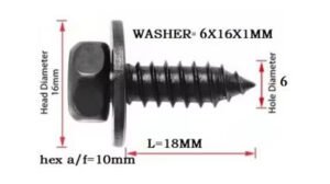 Automotive fender screw with wide head for secure panel fastening